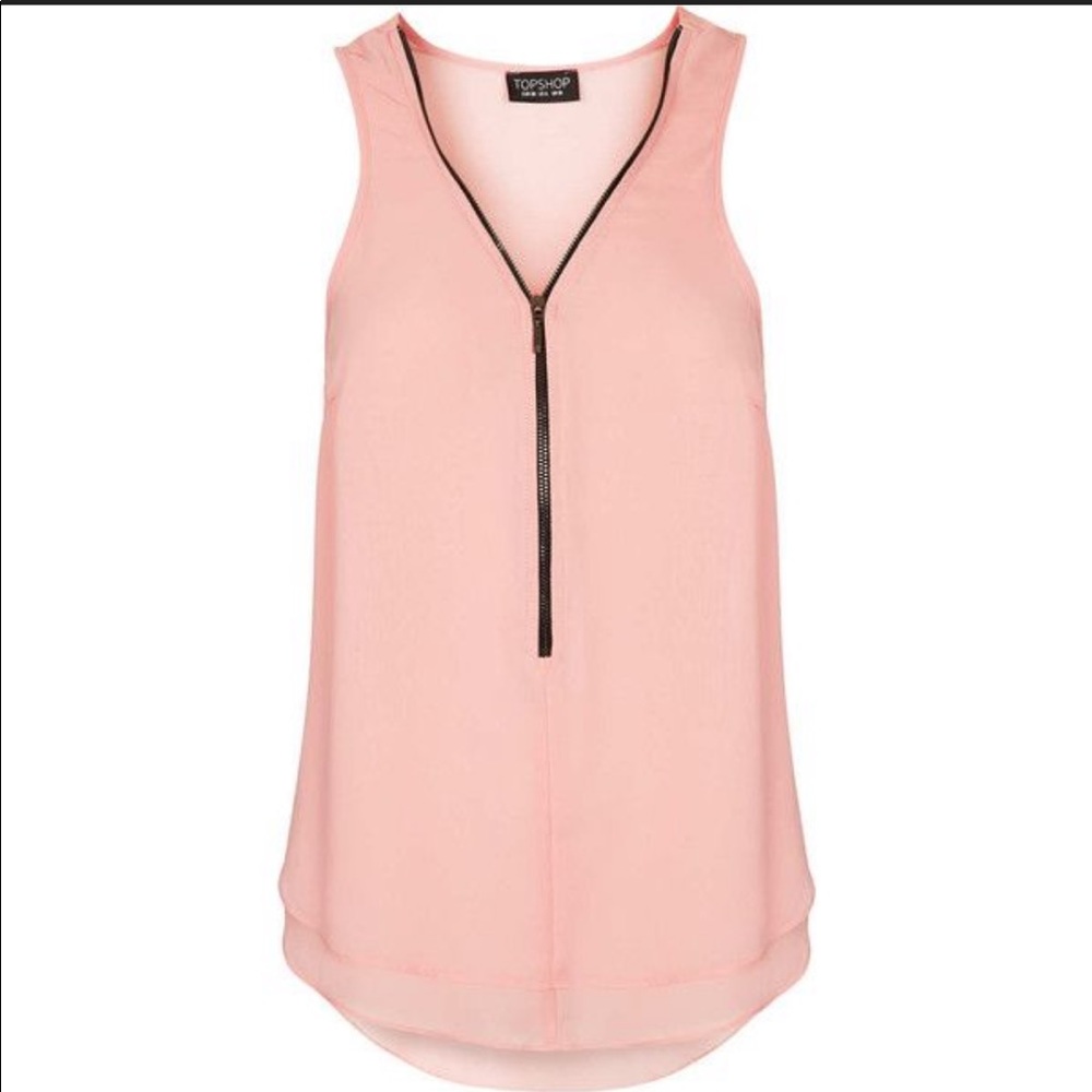 TOPSHOP pink sleeveless top with front zipper